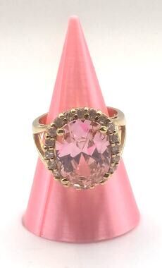 Vintage Pink Stone Halo Ring Womens 8.25 Gold Tone Statement 8K READ